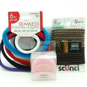 LOT Hair Scunci Brown 18 count - Pony Tail Holders Elastics - Lip Balm